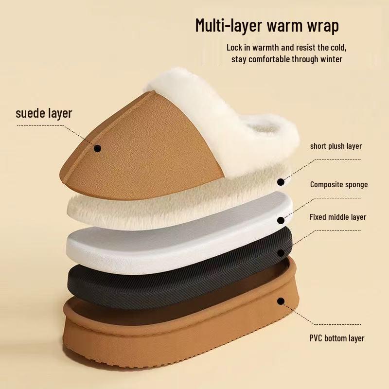 2025 Damen Wasserdichte Wildleder Pelzige Baumwollpantoffeln - Herbst/Winter Indoor Heimgebrauch