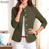 ZANZEA Blusa informal de manga larga con cuello alto y color liso para mujer