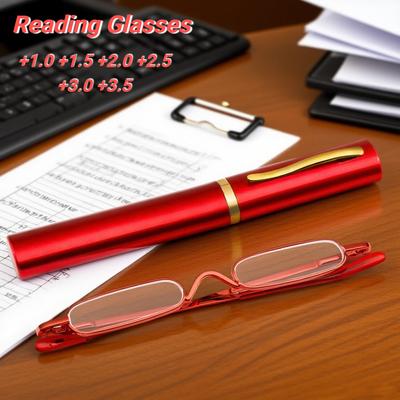 Nova Moda Portátil Mini Porta-Caneta Óculos de Leitura Femininos Armação Retro Ultra Leve de Mola Neutra Óculos Anti Luz Azul