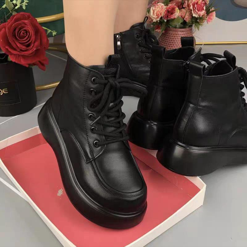 Damskie Miękkie Śniegowce, Zintegrowana Skóra i Futro, Zimowe Aksamitne Buty Martin, Krótkie Wodoodporne, Antypoślizgowe.