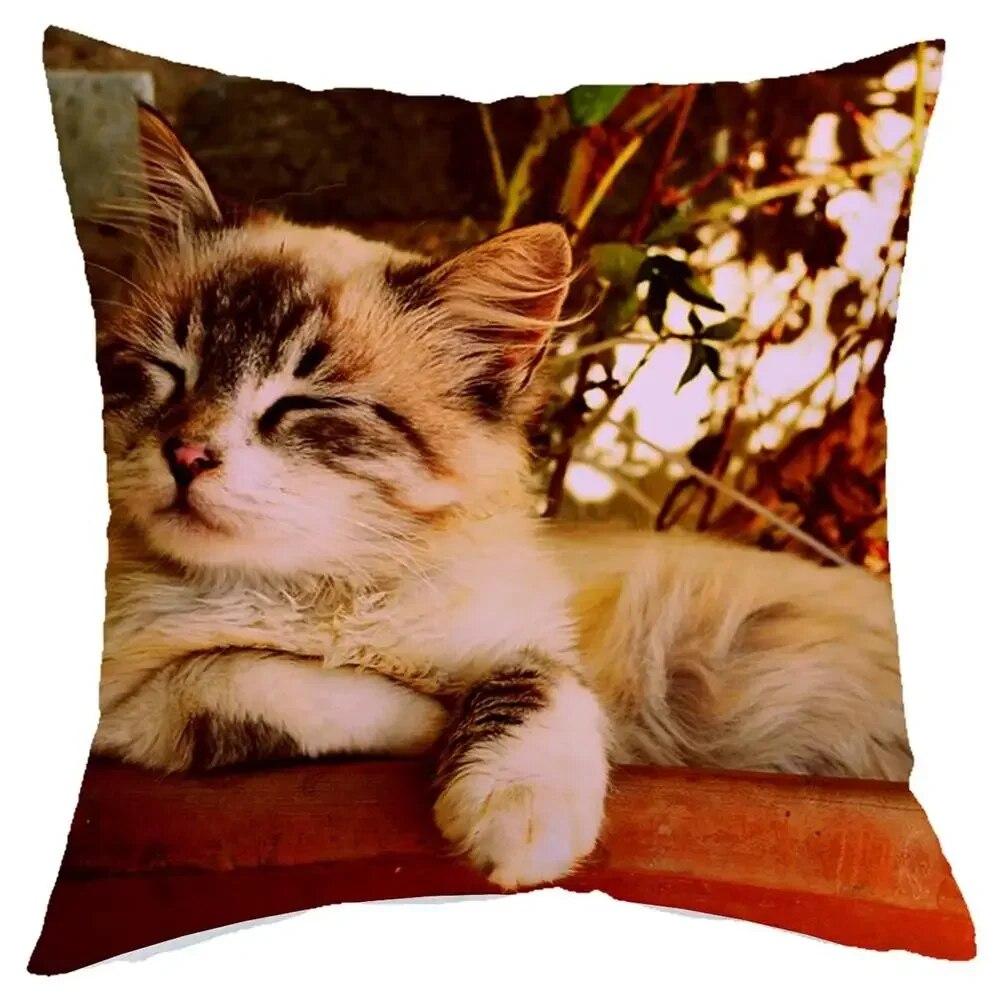 Cute Little Lazy Cat Living Room Sofa Decorative Cushion Cover Square Pillowcase Elegant and Fashionable Home Design 45x45cm