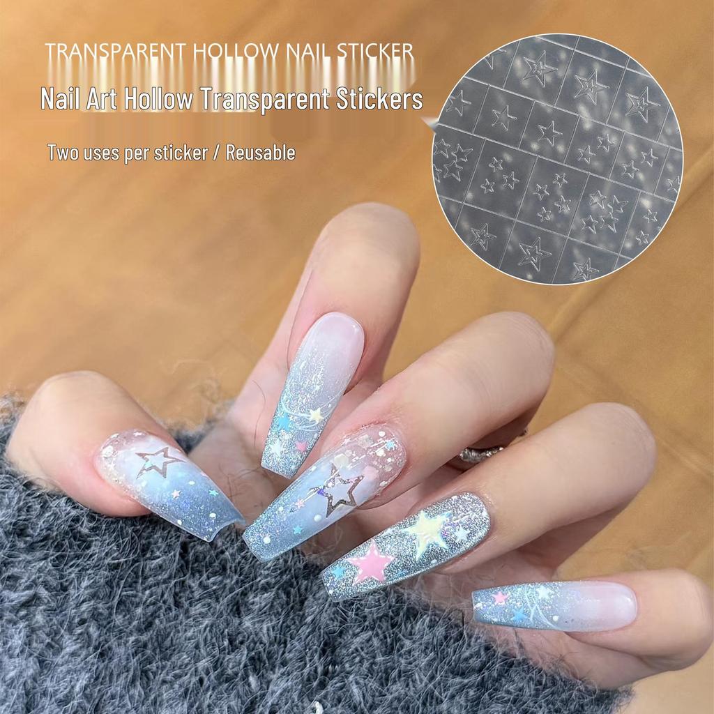 Transparent Butterfly & Star Nail Art Stickers with Gradient, Chrome, and Glue Templates