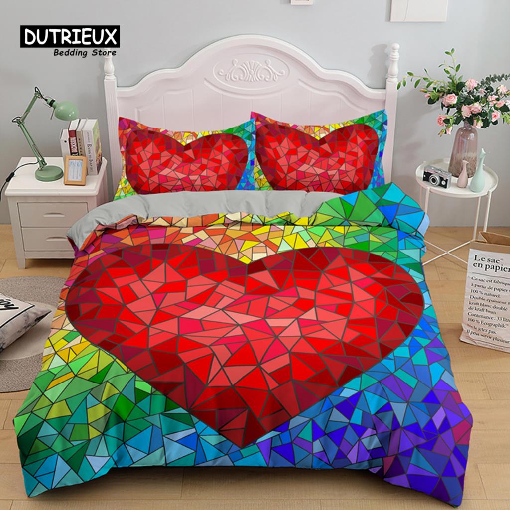 Multicolored Glass Shards Abstract Animals Bedding Set Polyester Psychedelic Geometric Duvet Cover King Queen For Kid Adult Gift