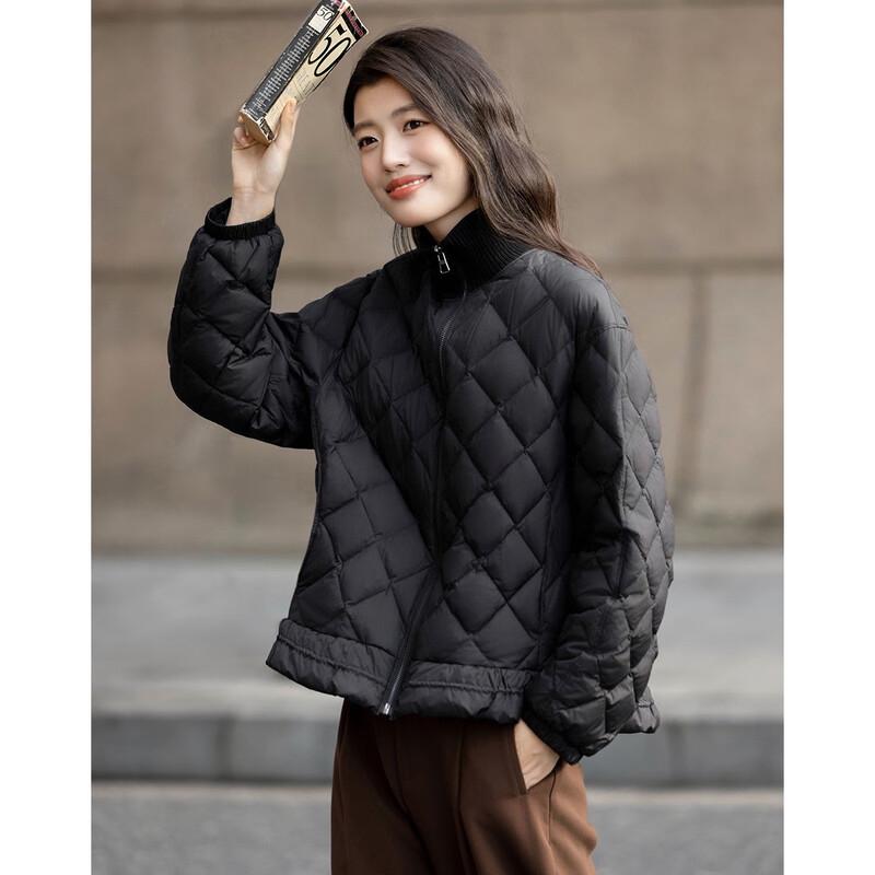 Demana Women's 90% Duck Down Matte Stand Collar Ruffle Hem Jacket