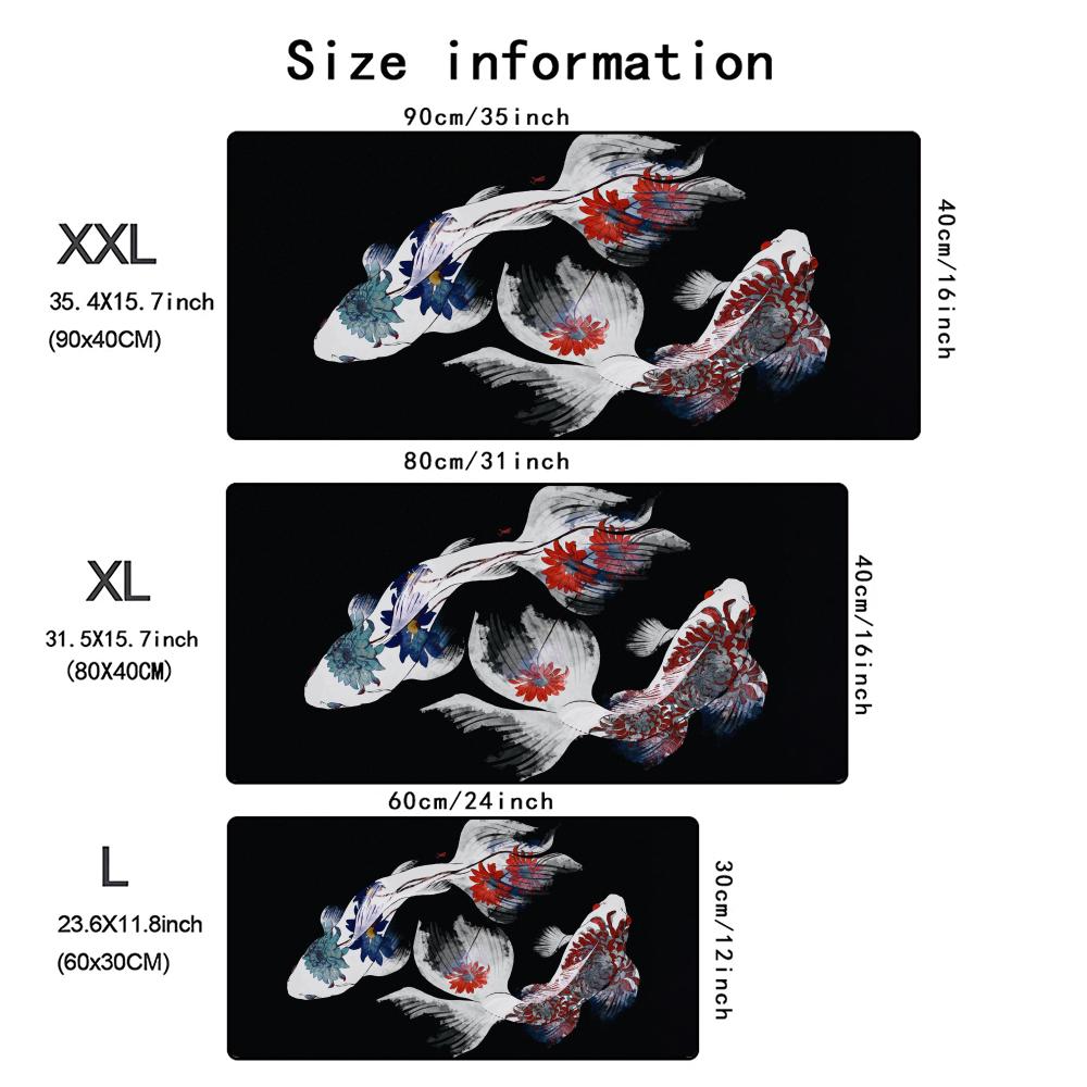 Japan Koi Fish Mouse Pad Large Gaming Accessory Xxl Stitched Edges Deskmats Hd Nonslip Computer Keyboard Desk Mat Long Mousepad