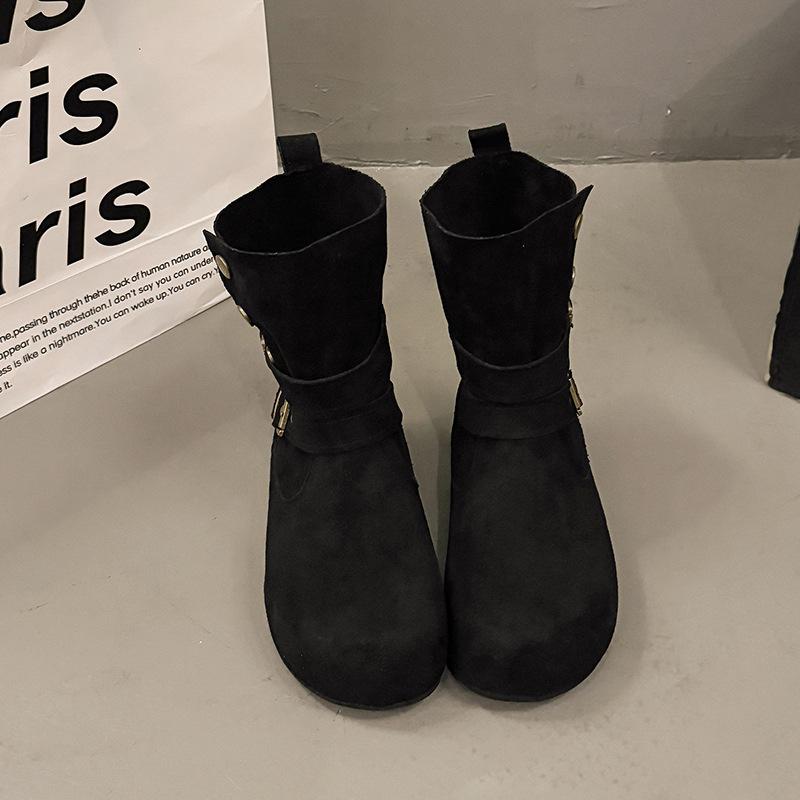 American cowboy new casual inner heightening pile western fold rad large size women's short boots women's boots retro