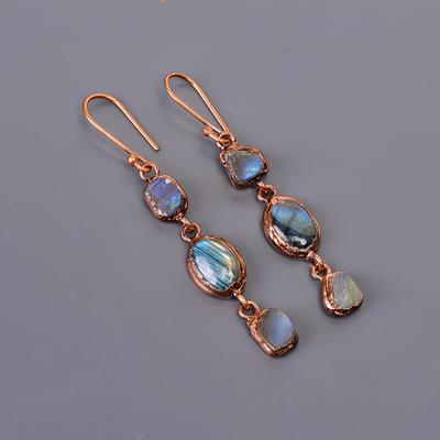 Elegant Natural Labradorite Electroformed Earrings, Multicolor Drop & Dangle Earrings, Copper Jewelry, Birthday Gift, Earrings For Love