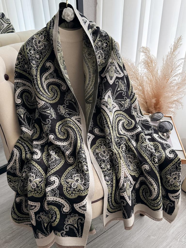 Elegant Ladies' Jacquard Pashmina Winter Thick Warmth Double Sided Tassel The Shawl Coldproof Windproof Blanket Scarf