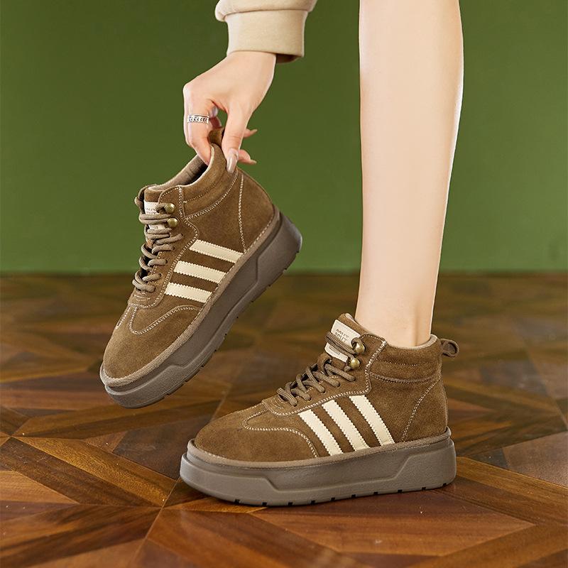 2025 autumn new leather German training shoes women's Korean version thick-soled lace-up Forrest Gump shoes thick-soled soft-soled velvet casual shoes