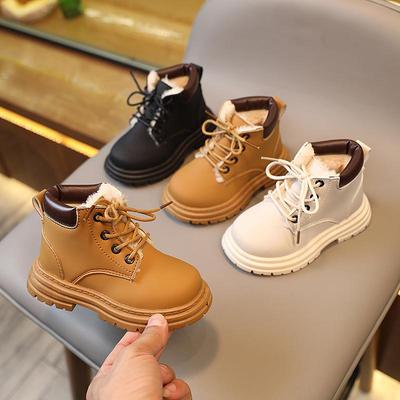 Kinder-Martinsstiefel mit Fleecefutter: Herbst/Winter Jungen und Mädchen Britischer Stil Gelbe Baumwollstiefel