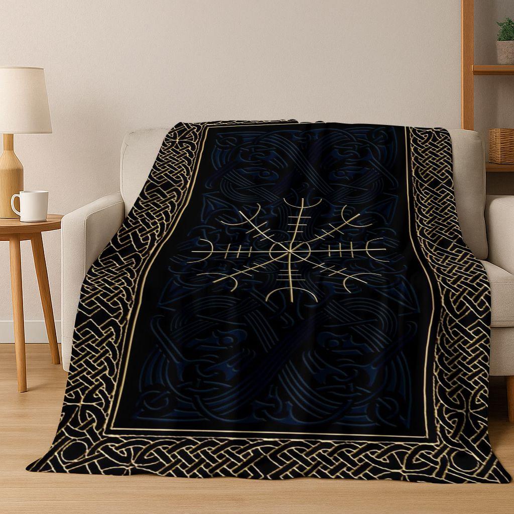 Nordycki Symbol Wojownika Wikingów Valhalla Valknut Runa Koc Flanelowy, Przytulny Miękki Koc Rzutowy do Domu Sypialni Łóżka Pokrowiec na Sofę Prezent