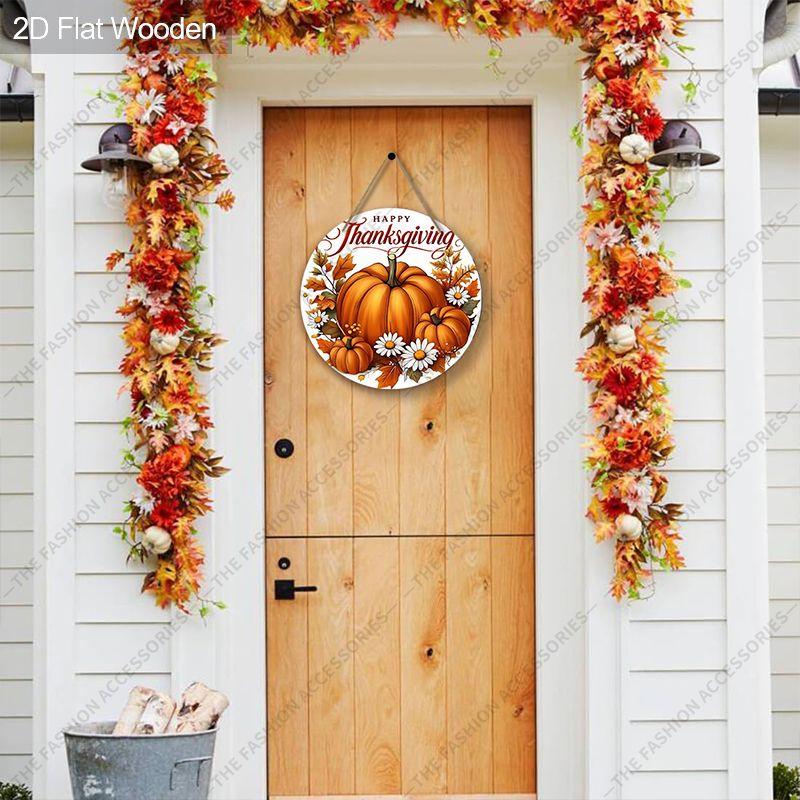 Happy Thanksgiving Pumpkin Round Wooden Hanging Sign, Autumn Door Wall Decor