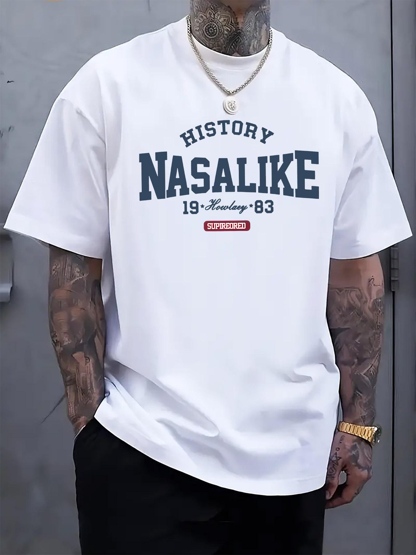 Retro Style NASALIKE Logo Print Round Neck Short Sleeve T... M