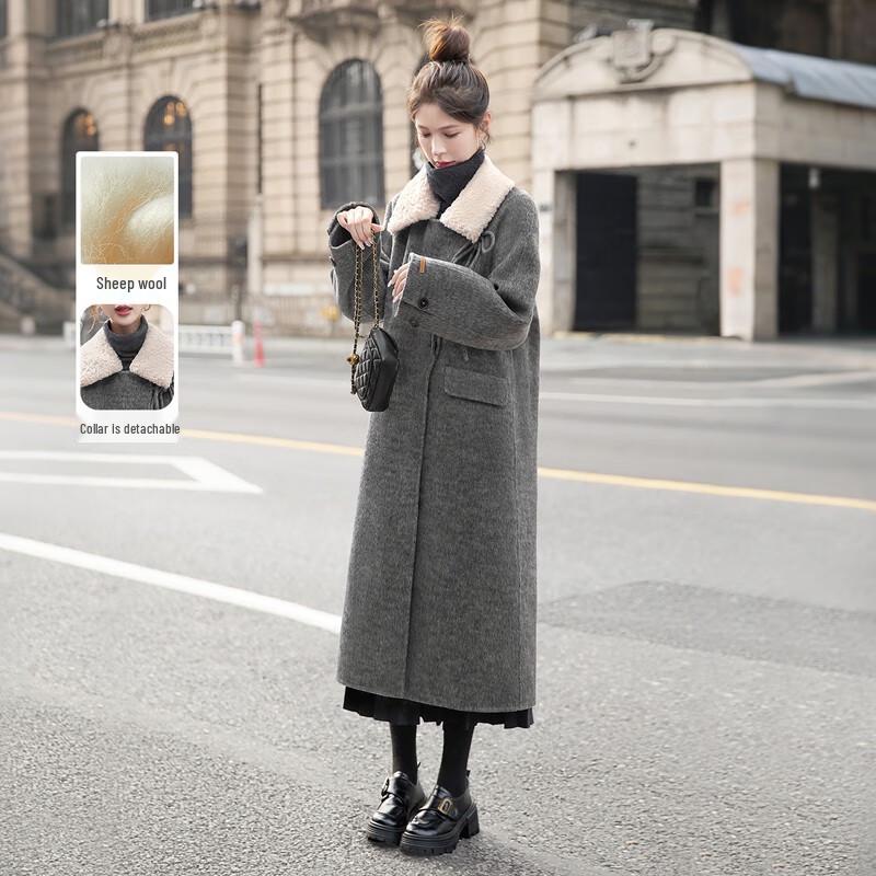 

Women s Korean Style Wool Blend Double-sided Coat L