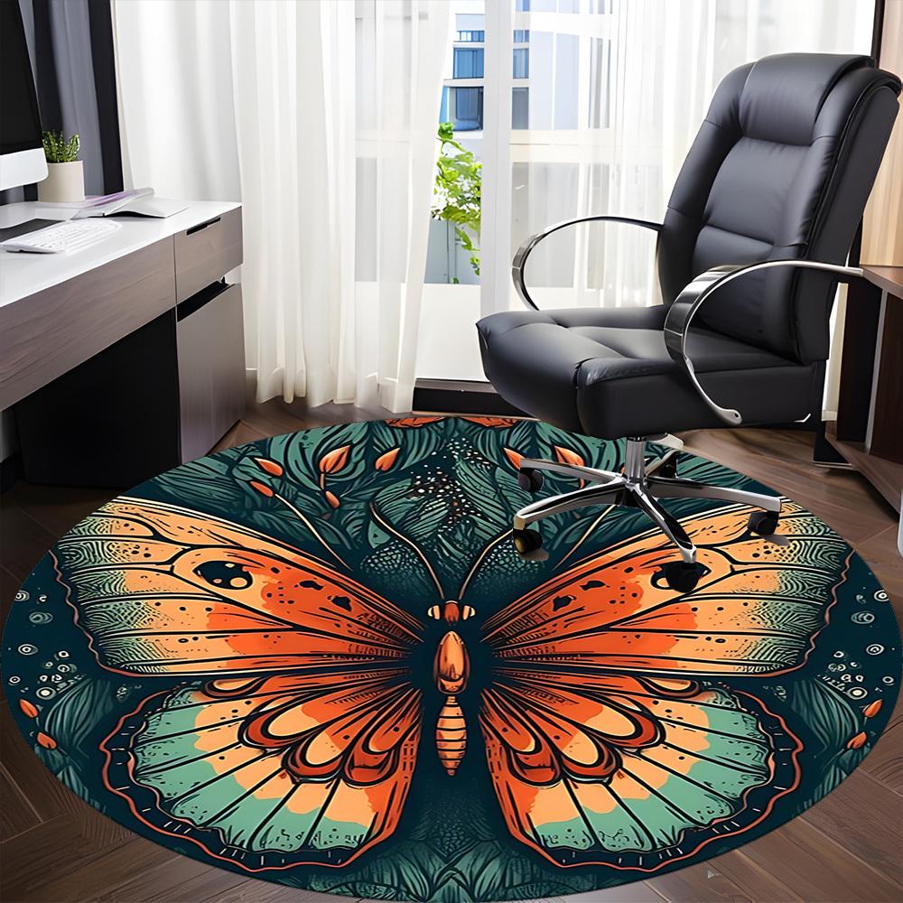 1pc Butterfly Floral Office Round Area Rug, Indoor Mat Suitable For Office, Under Office Chairs Bedroom Living Room Home Decor, Room Deco