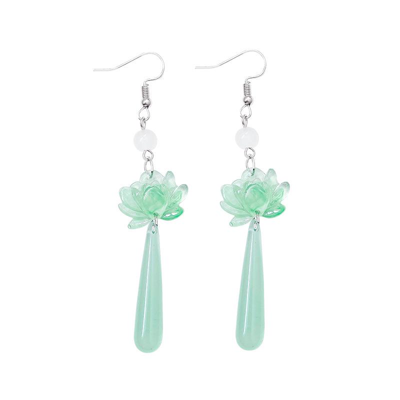 Chinese Medieval Style Chalcedony Lotus Tassel Earrings