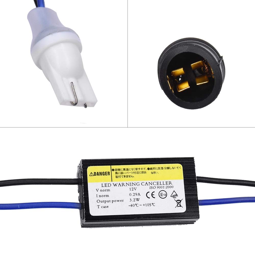 YUNPICAR T10 W5W Warning Light Warning Light with Built-in Warning Canceller, Wedge Socket, , 2 Pack (t10 Bulb-Off Warning Light)