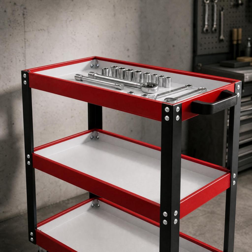 Three-Tier Utility Cart with Wheels Mobile Tiered Rolling Locking