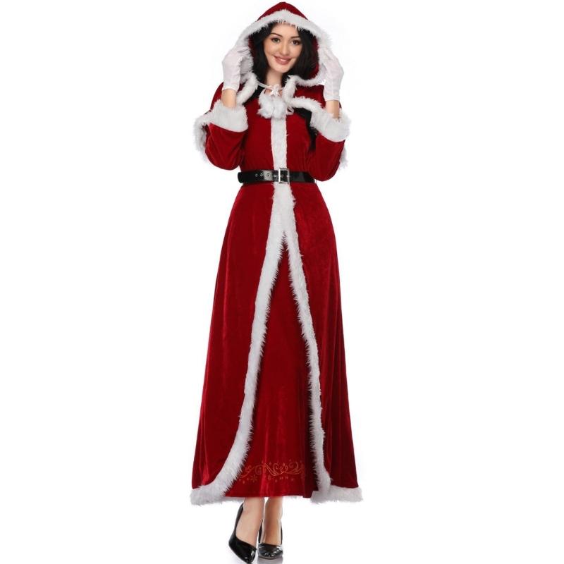 Santa Costume Mrs Santa Christmas Costume Woman Outfit Christmas Long Dress New Year Party Set