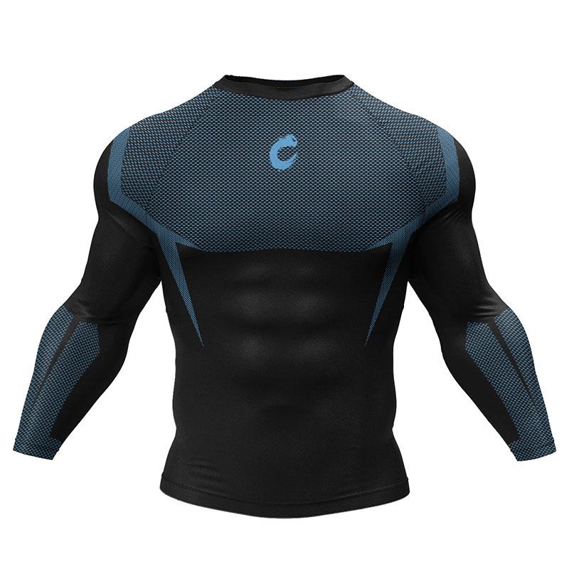 Herren Hochelastische Kompressions-Laufjacke Schnelltrocknendes Langarm-Fitnessstudio-T-Shirt