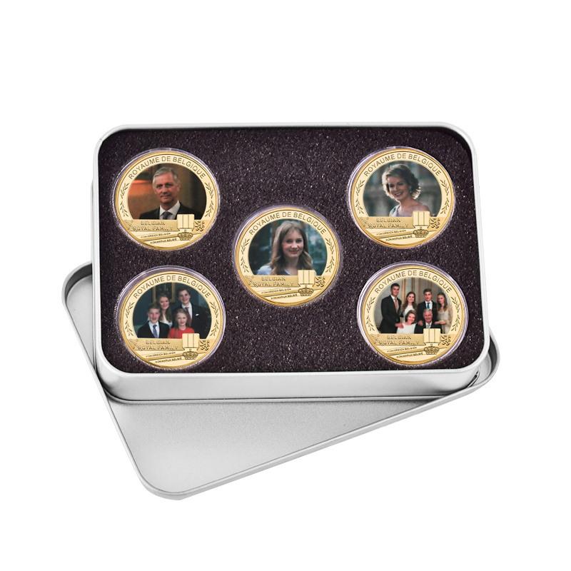 Medalie Comemorativă Regală Belgiană, Monede Comemorative, Set Cadou Artizanat Metalic, Insignă Metalică, Colecție, Include cutie cadou