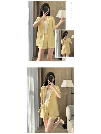 Chic Goddess Style Women's Summer Suit: Short Sleeve Blazer & Shorts Two-Piece Set