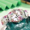 Montre Mode Couleur Imprimée Bracelet Élastique Montre Dame