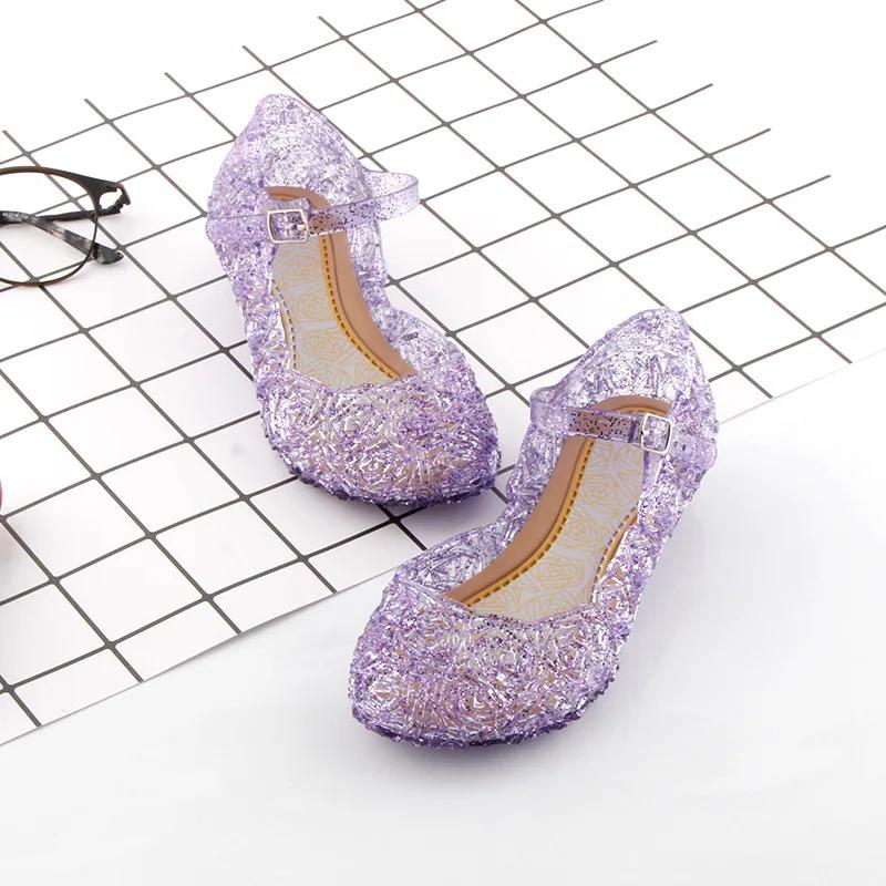 Dziewczęce Buty Księżniczki na Niskim Obcasie Dziecięce Nowe Letnie Sandały Dziewczęce PVC Żelkowe Buty Kopciuszek Kryształowe Buty Dziecięce Sandały na Koturnie