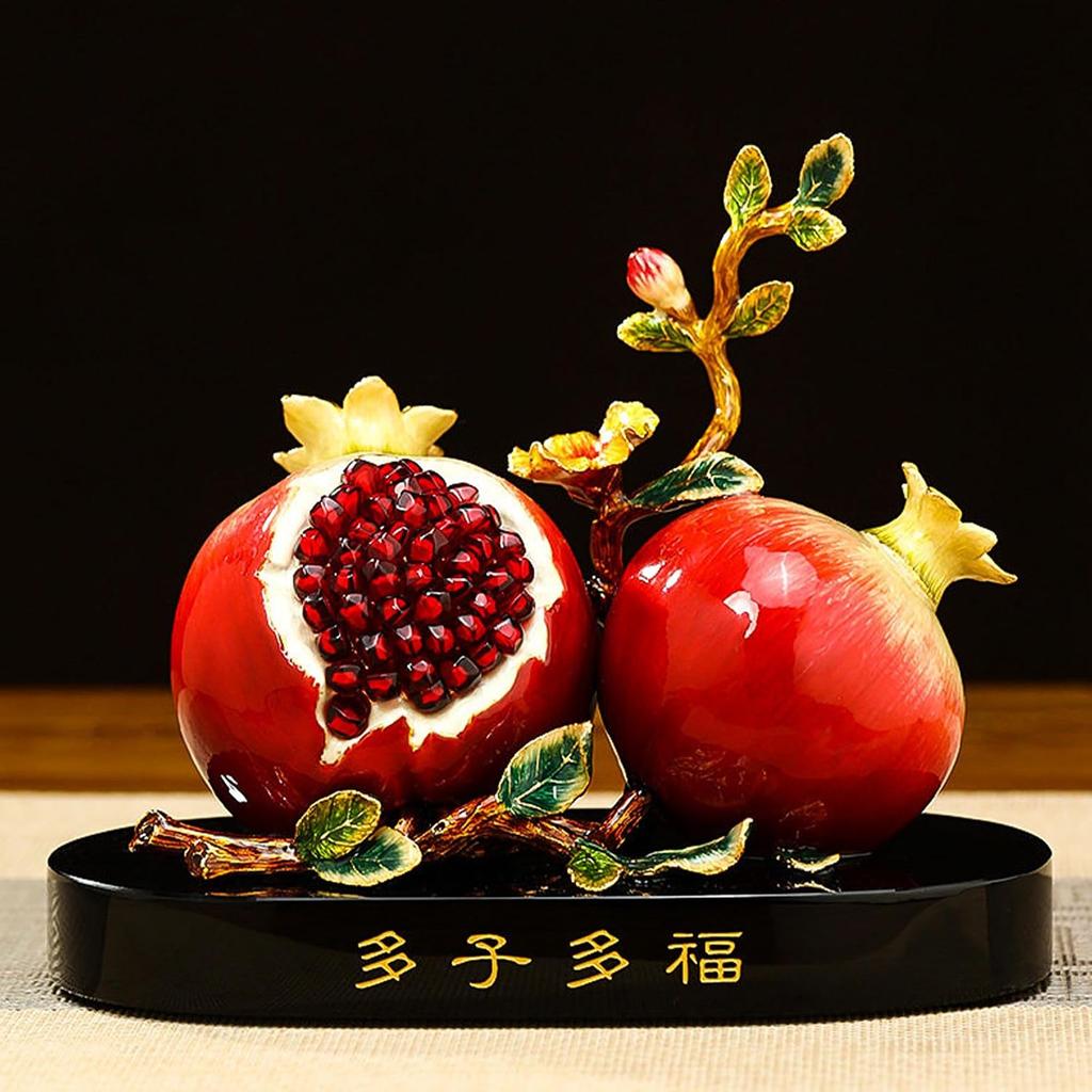 Aris & Juno Alloy Enamel Pomegranate Sculpture, Modern Chinese Style Many Blessings Figurine, Home Office Desk Entryway Prosperity Decor