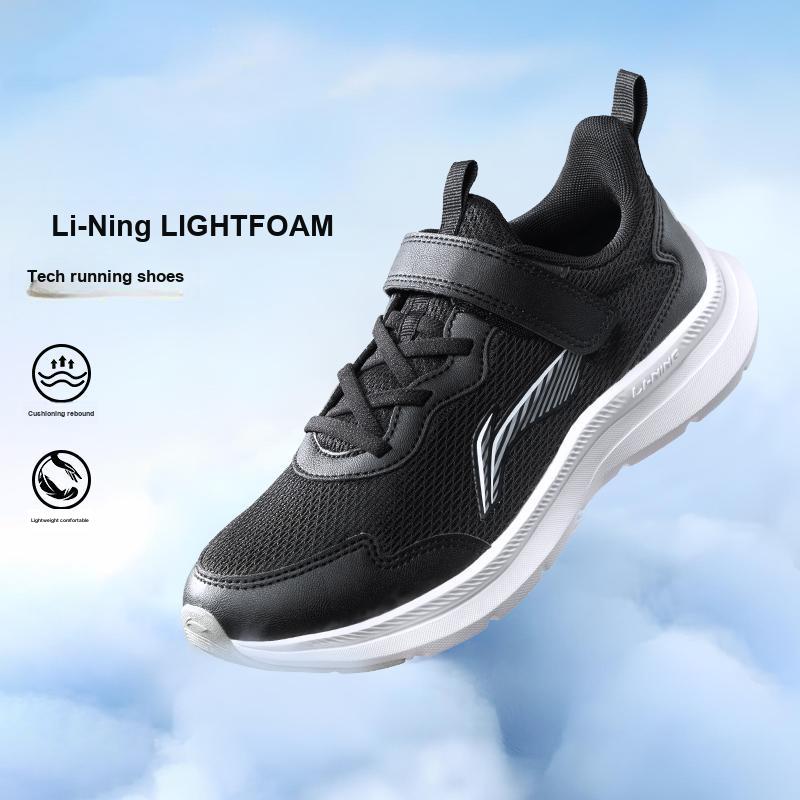 Li Ning Kids Synthetic Leather Comfortable Versatile Physical Test Shock Absorption Rebound Low Top Running Shoes Unisex Running Shoes Black YKFU112-1