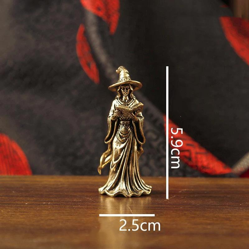 Retro Brass Magic Witch Mini Figurine Handcrafted Desktop Ornament Cute Home Decor for Living Room Bedroom Witchy Gift