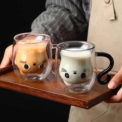 Kreative Tassen in Katzenform 250ml Kaffeetasse Doppelwandiges Glas Niedliche Kaffee-Teetasse mit Henkel ,1 Stück