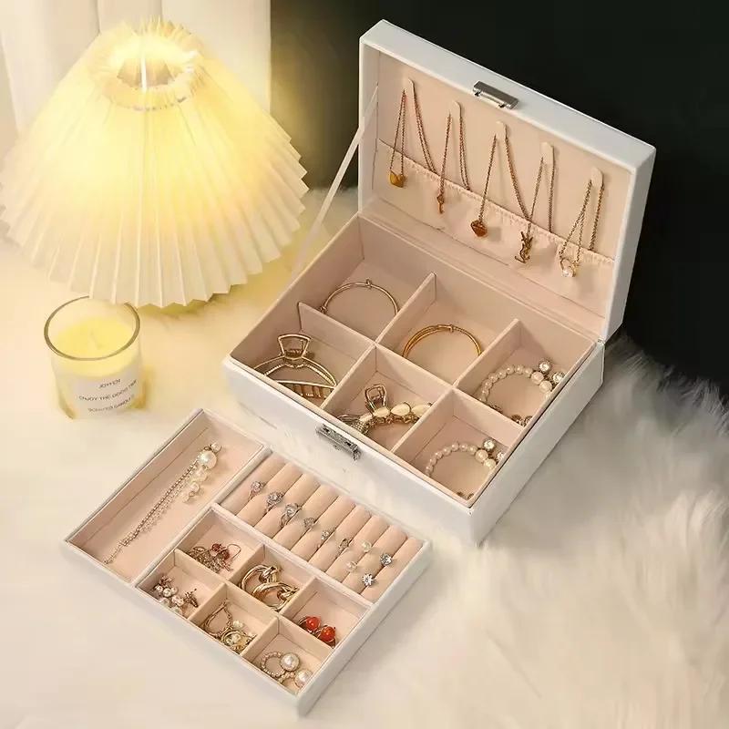 1pc- Portable Jewelry Box Jewelry Organizer Display Travel Jewelry Case Boxes Button Leather Storage Jewelers