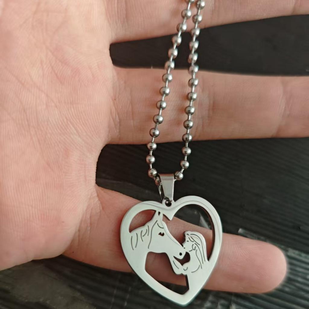 Girl and Horse Pendant European and American Fashion Popular Bead Chain Love Necklace