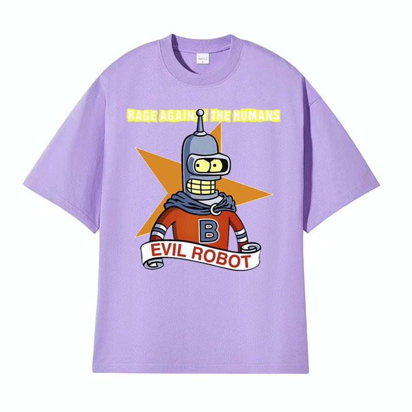 Against The Humans Robot Meme Tshirt Funny Bender Kill All Humans Cartoon T Shirt Men Women Casual High Quality Cotton Tshirt