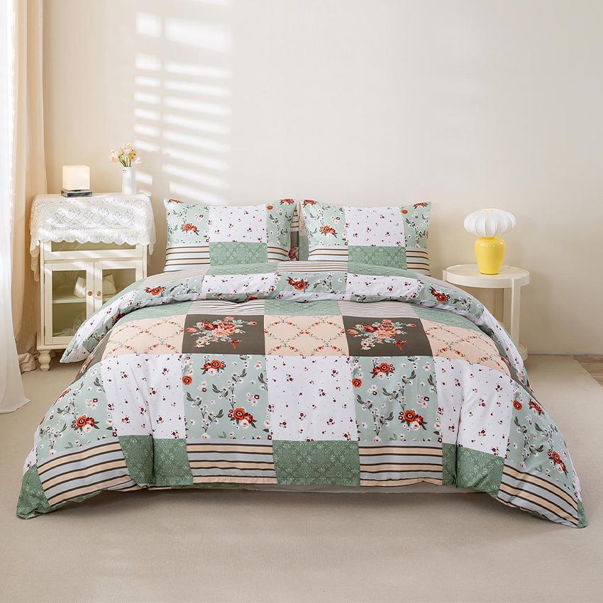 3PcsSet Splice Floral Pattern Duvet Cover Set1 Duvet Cover 2 PillowcaseSoft And SkinFriendly Duvet Cover Bedding Set For 135x200cm