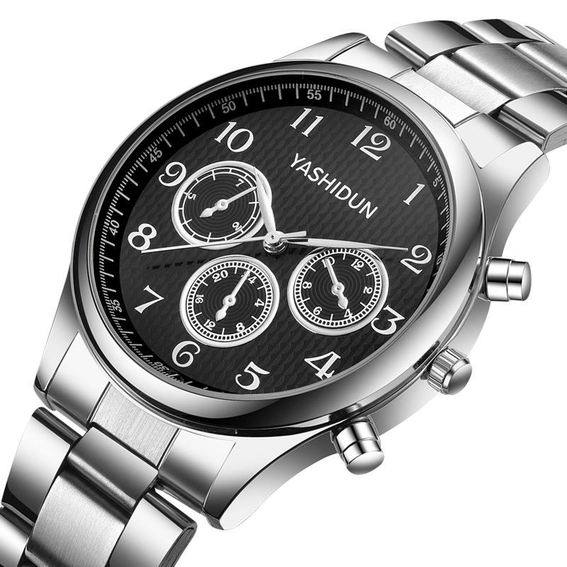 YASHIDUN Men s Three-Eye Quartz Watch - Business Casual, Waterproof, with Leather or Steel Strap.