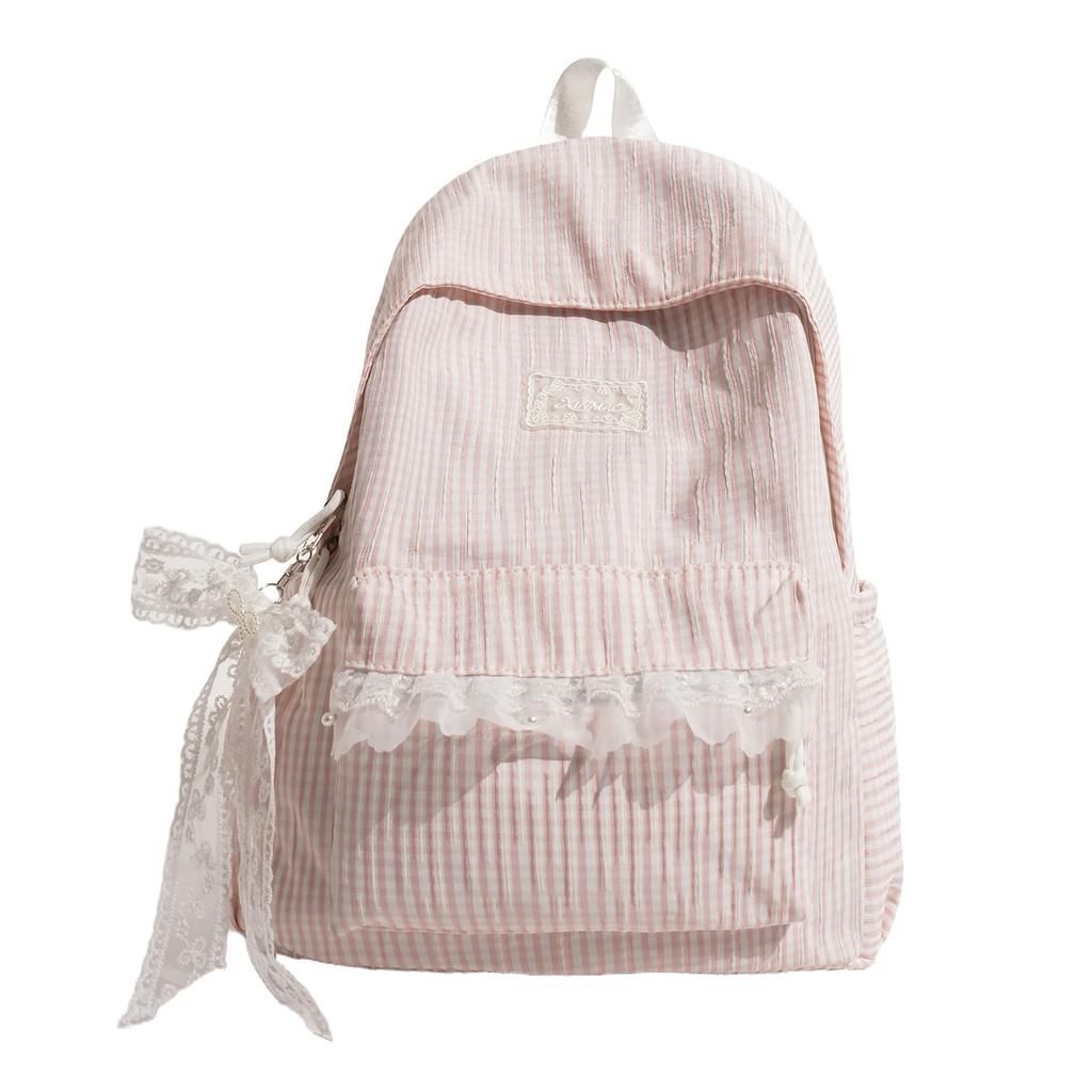 Schoolbag Harajuku ins wind female middle school student schoolbag female plaid lightweight backpack high value lace versatile backpack
