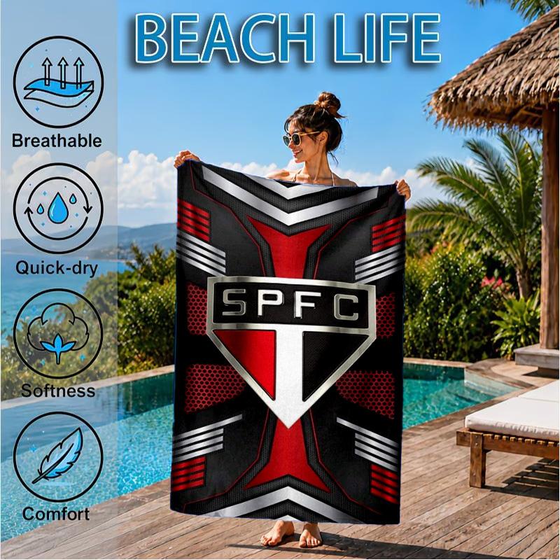Pau-lo Fc Emblem Printed Microfiber Beach Towel, Soft And Absorbent, Quick-Dry, Ideal for Summer Travel, Beach Essential, Swimming Pool