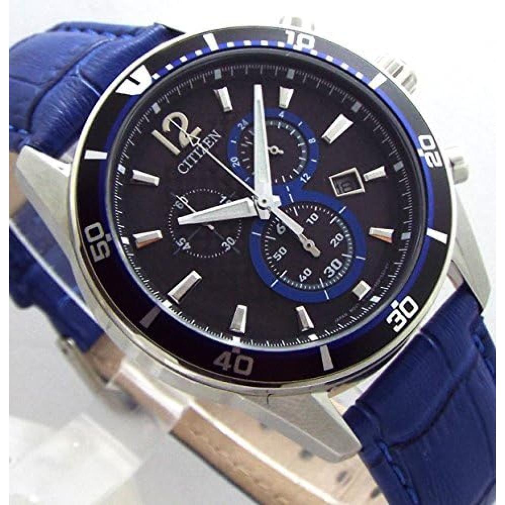 Citizen Eco Drive Chronograph Leather Belt Blue Vo10 6741f