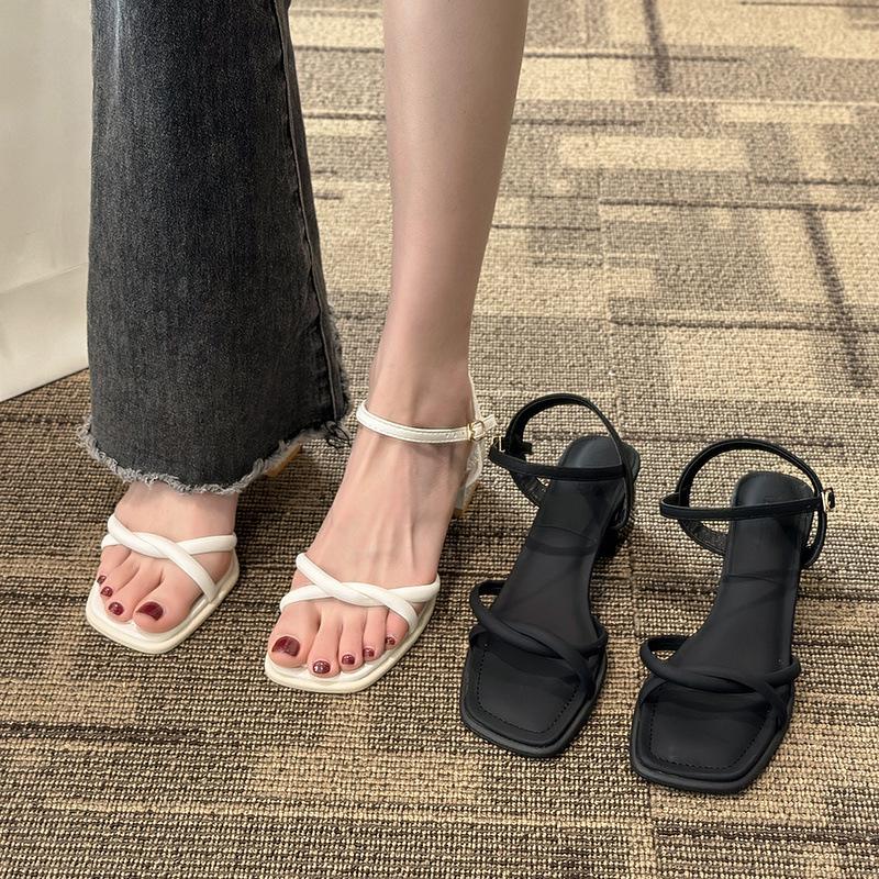 Sandals women's summer 2025 fashion versatile gentle retro thick heel non-slip word with high heels summer square head