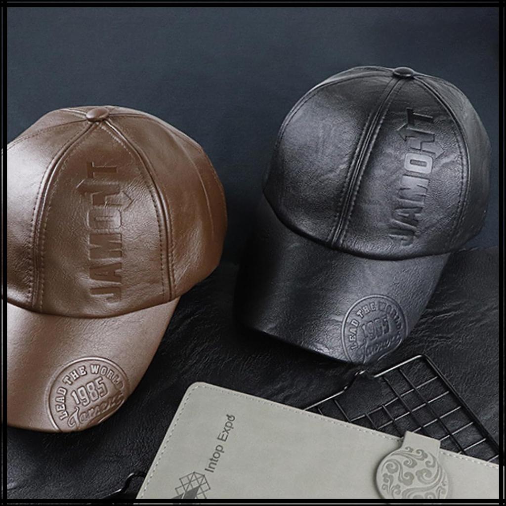 Baseball English CZ566 [White Fang] Hat, Cap, Cap, Leather, PU, Casual, Letters, Logo, Elegant, Adult, Embossed, Men's, (Coffee)