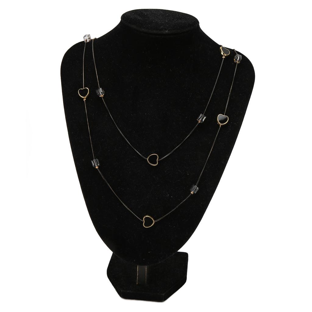 Fashion Layered Long Necklace Heart Pendant Zinc Alloy Double Layer Necklace for Women Girls