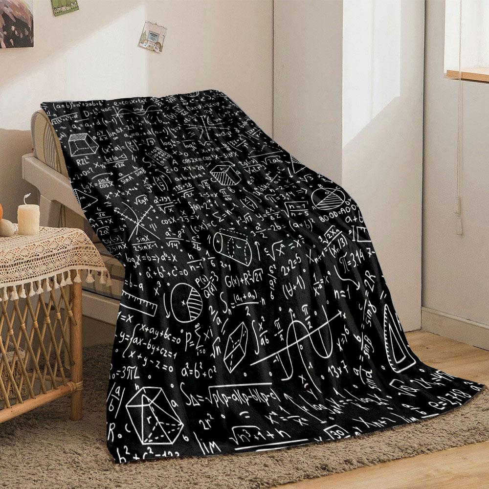 The pattern consists of mathematical formulas, graphs, and geometric shapes. for all seasons blanket lunch break throw gift