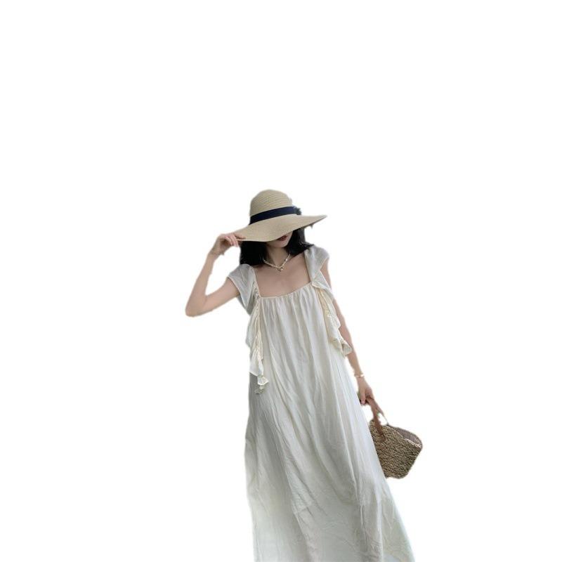 French halter lotus leaf streamer suspender dress women's summer vacation style sexy gentle lazy skirt