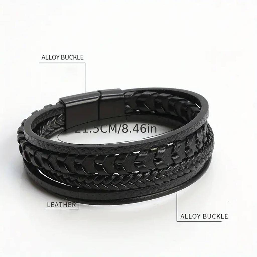 Men Multi-layered Vintage Leather Rope Braided Bracelet Magnetic Buckle Wristband