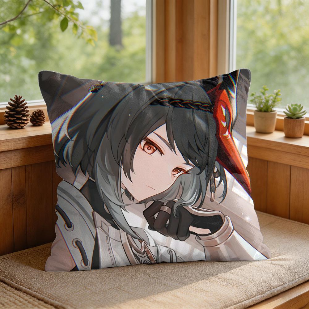 Kujo Sara Genshin Impact Cushion Cover Square Short Plush Pillow Case Living Room Sofa Home Decor Funda X