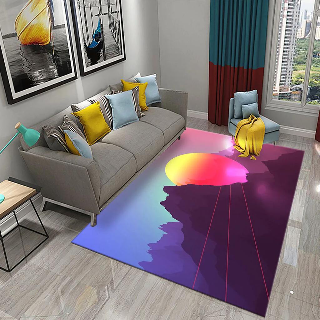 3D Colorful Cartoon Sunrise Carpet for Bathroom Entrance Non-Slip Mat Kitchen Living Room Kids Bedroom Decor Floor Carpet Rugs