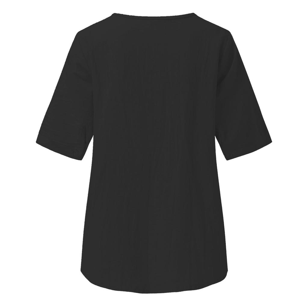 Cotton And Linen Embroidered Shirt V-Neck Color Women's Artistic Loose Fitting Short Sleeved Summer