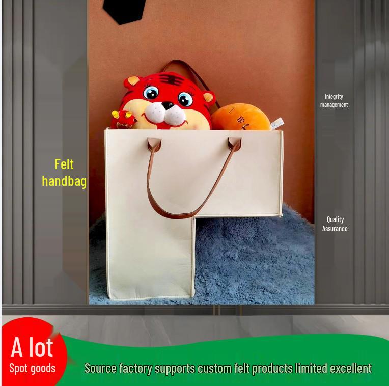 Felt Staircase Storage Basket with Leather Handles for Toys and Home Organization